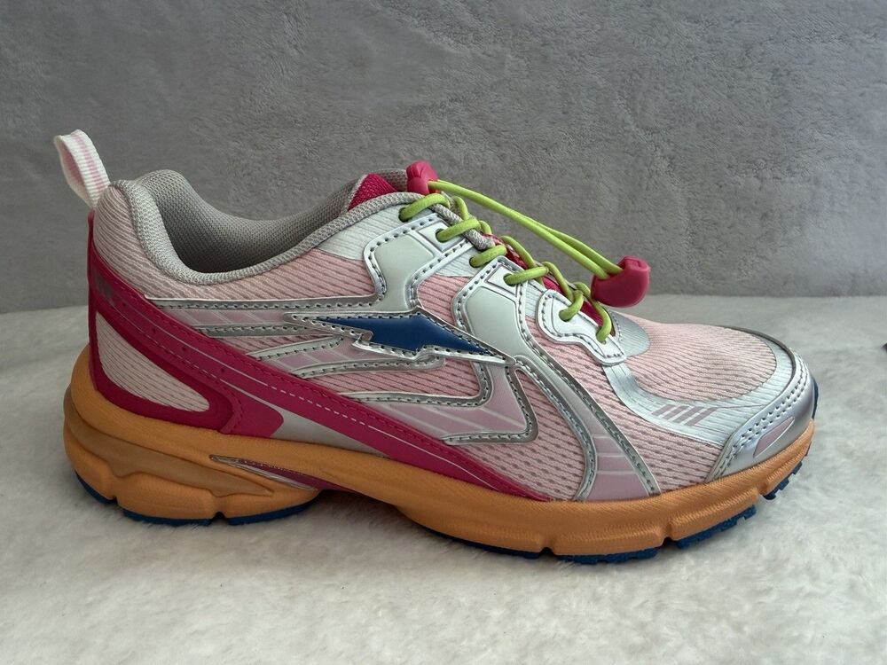 Avia Girls Sneakers Size 1 Pink Silver Neon Green Athletic Running Shoes